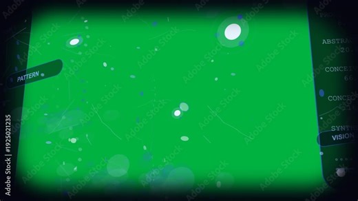 Left cluster expanding, sending particles inward; ring node pulsing, mapping data on transparent bg