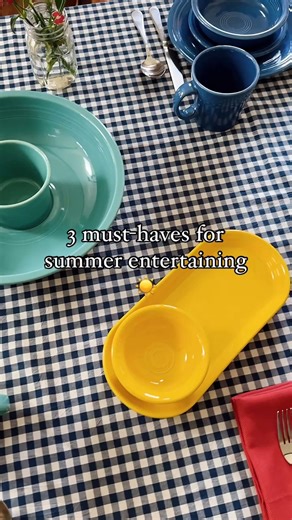 3 of our favorite dishes to bring to the picnic table are: 2-piece Chip and Dip Sets, 5-piece Entertaining Sets, and Oblong Serving Platters! What’s your favorite dish to bring to a summer get together? | Fiesta Dinnerware