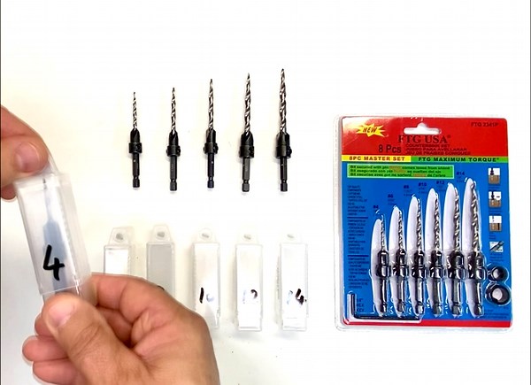 FTG USA Countersink Drill Bit Set 3 Piece Wood Countersink Drill Bit Pack Same Size Set Countersink 6 (9/64") HSS M2 Tapered Countersink Bit, with 1 Hex Wrench, 6 Storage Containers for Countersinks