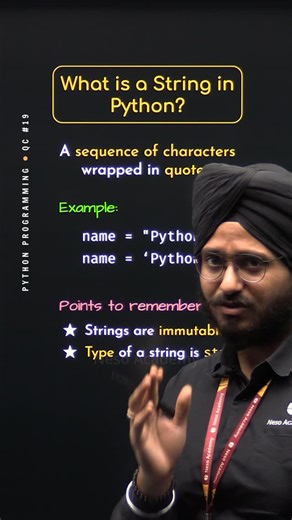 Neso Academy on Instagram: "What is a String in Python? #Python #NesoAcademy In this #QuickConcept, we will understand what a string is in Python, how to define it, and how it is used in programming."