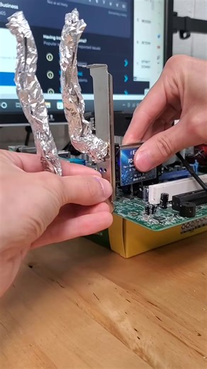 Replying to how about DIY aluminum foil wifi antennas surely this will work as janky as it looks, right #pc #pctips #pcbuilding #mryeester | mryeester | Facebook