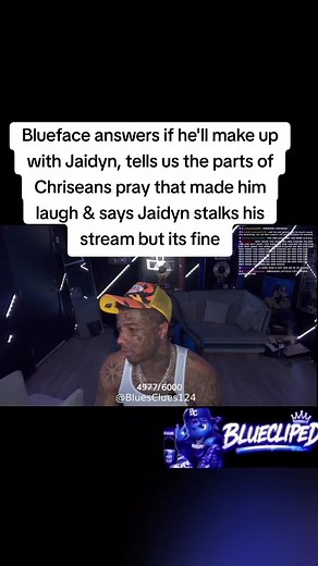 Blueface answers whether he’ll ever make up with Jaidyn 👀 He also explains what parts of Chrisean’s prayer made him laugh and says Jaidyn watches his streams — but he says it’s all good. 🔥 #Blueface #JaidynAlexis #Chrisean #BluefaceDrama #Bluniverse