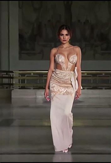 Luxury Couture Evening Gown with Plunge V-Neck | 4K Model Try On