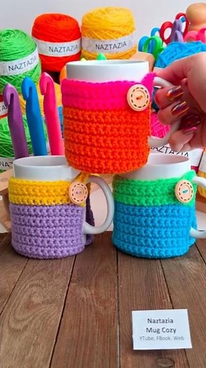 Crochet Mug Cozy with Built-in Coaster #shorts