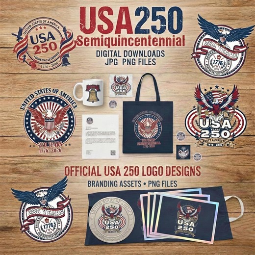 USA 250 Logo Template, America 250th Anniversary Branding, Semiquincentennial Emblem Design, Patriotic 1776-2026 Badge, Digital PNG - Etsy