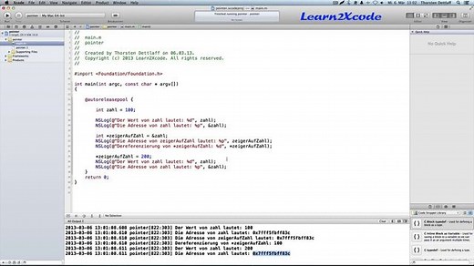 Objective-C lernen Teil 19 - Zeiger und Adressen - Tutorial deutsch