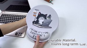 Cat Ergonomic Mouse Pad with Wrist Rest, Pink Cherry Blossom Computer Mouse Pad Wrist Support with Non-Slip Pain Relief PU Base, Cute Office Desk Decor Accessories Japanese Dessert House