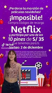 ¡SOLO HASTA HOY!  ¡Compra tu recarga de Netflix de 35, 50 o 70 soles y participa por uno de los 10 pines de recargas Netflix de S/ 35 extras para ti.  Sorteo: 2 de diciembre | Bim | Facebook