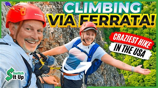 Climbing the via ferrata at Nelson Rocks, West Virginia