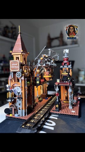 After weeks of procrastination I am finally done with this set. It’s been a treacherous build filled with tedious and frustratingly fragile techniques but I can’t lie, the end result is stunning. This is the Lumibricks Steampunk Train Station. #jenbuilds #legocreativity #lumibricks #winterstorm