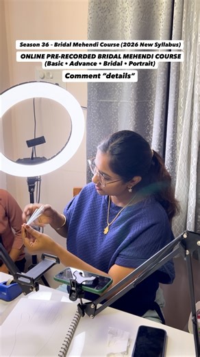 Reshma Yuvraj Pillay ✨ on Instagram: "🌸 Season 36 – Bridal Mehendi Course (2026 New Syllabus) 🌸 We are happy to introduce our ONLINE PRE-RECORDED BRIDAL MEHENDI COURSE (Basic • Advance • Bridal • Portrait) ⸻ 🔹 COURSE DETAILS: ✔️ 30 Days | 136 Detailed Lessons ✔️ Pre-Recorded Professional Training ✔️ Step-by-Step Learning ✔️ Theory + Practical Knowledge ✔️ Homework Checking in Detail ✔️ WhatsApp Guidance ✔️ Notes & PDF Provided ✔️ 3 Months Course Access ✔️ E-Certificate After Completion ✔️ Acc