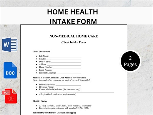 Home Health Intake Form Template | Patient Intake & Assessment Sheet | Editable DOCX, PDF Google Docs | Home Health Agency Forms - Etsy