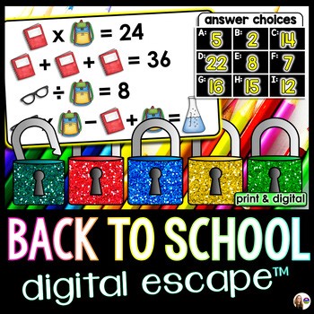 Back to School Picture Puzzles Digital Math Escape Room Activity
