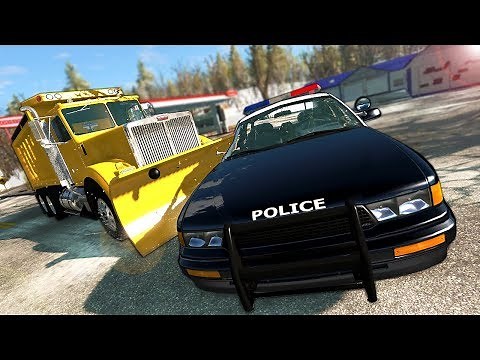 Snow Plow Diesel Truck Crashes Into Police Cars! - BeamNG Gameplay & Crashes - Cop Escape