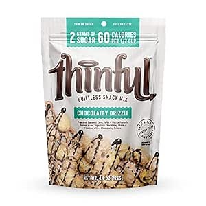 Thinful Chocolately Drizzle Gourmet Popcorn, Caramel Corn, and Pretzel Snack Mix, a Sweet and Salty Treat without the Guilt, Made with Stevia Blend, (1) 4.5 oz bag