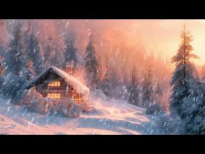 Snowfall Outside Cabin | Winter Blizzard and Warm Lights for Calm Sleep & Study