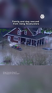 A family and their dog were trapped in their home in Duvall, Washington, on Thursday as floodwaters from the Snoqualmie River surrounded them. King County Sheriff deputies deployed a rescue boat and safely evacuated them to higher ground. More than 100,000 people have been evacuated across western Washington. | WeatherBug