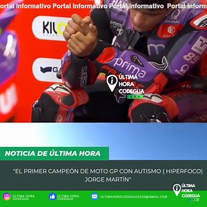 🟩EL PRIMER CAMPEÓN DE MOTO GP CON AUTISMO ( HIPERFOCO) JORGE MARTÍN, nacido el 29 de enero de 1998) es un piloto de motociclismo español. Ha sido campeón de la Red Bull Rookies Cup 2014 y del Campeonato Mundial de Motociclismo de Moto3 en 2018 con Gresini Racing. Desde 2021 compite en la «categoría reina» de MotoGP, resultando campeón en 2024 y subcampeón en 2023 con el equipo Prima Pramac Racing. Desde 2025 es piloto oficial de Aprilia. UN CLARO EJEMPLO DE QUE NO EXISTEN LÍMITES 🏁 Martín, est