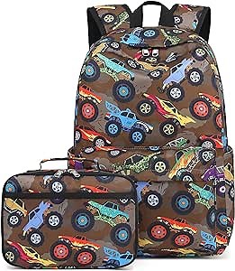 LEDAOU Boys Backpack with Lunch Box Set, 16" Car School Backpack for Boys Ages 5-10, Kids Bookbag for Preschool Kindergarten Elementary, Water Resistant School Bag
