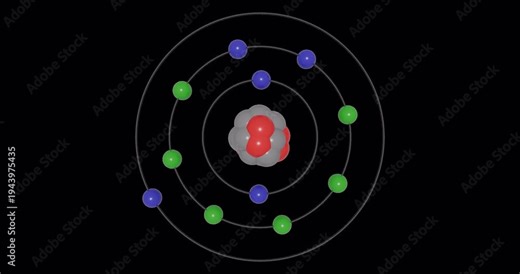 3D animation of an Sodium (Na) atom in the Bohr model with electron orbits, nucleus, protons and neutrons, energy levels in seamless loop on transparent background. Ideal for STEM education visuals