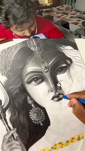 Divine Power in Every Stroke 🔱 | Durga Maa Drawing Progress Day-11 #durgamaa #shorts #viral_video