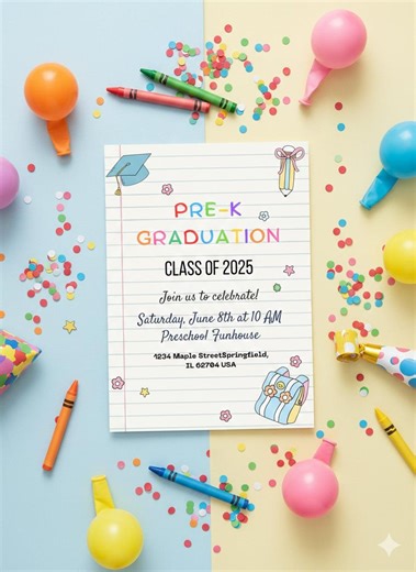 Editable Preschool Graduation Pre-k Ceremony Invitation, Canva Template, Whimsical Doodle - Etsy