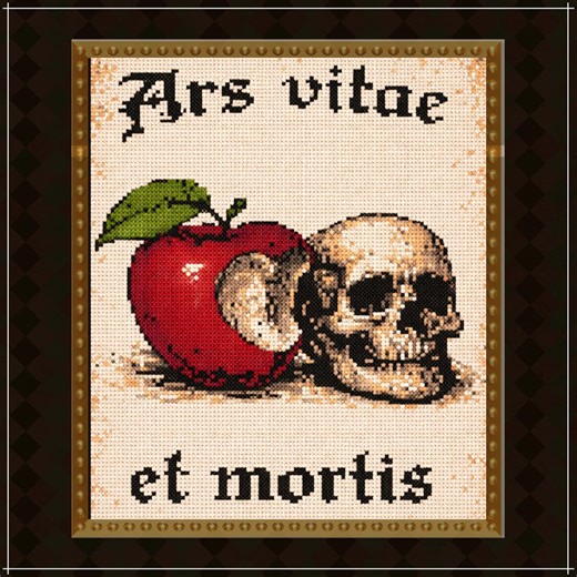 Gothic Skull Apple Cross Stitch Pattern PDF, Ars Vitae Et Mortis Latin Quote Design, Dark Academia Embroidery Chart, Memento Mori Art - Etsy