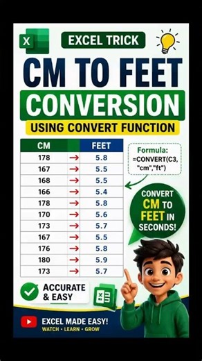 Convert CM to Feet in Excel in Seconds! 🔥 | CONVERT Function #shorts #excel #exceltips
