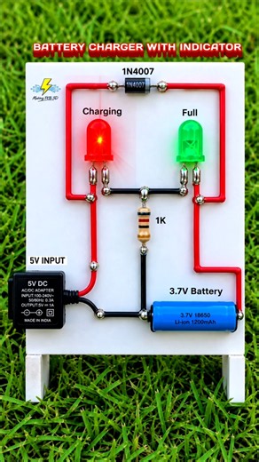 3.7V Li-ion Battery Charger Circuit | Charging & Full Charge LED Indicator