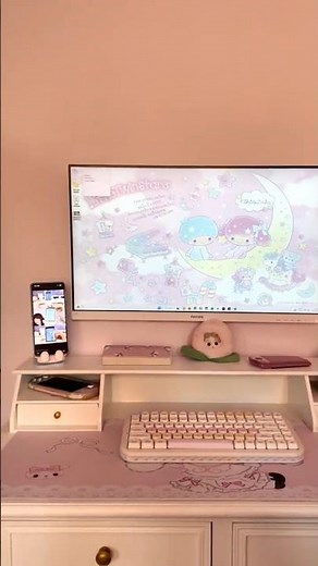 My pink kawaii aesthetic desk setup 💕 #desksetup #kawaiidesk #pinkbedroom