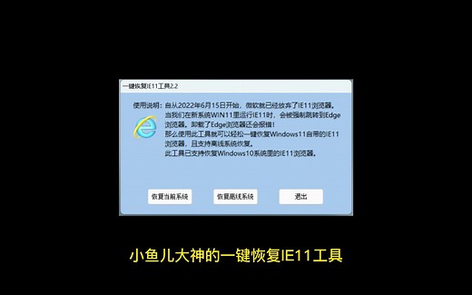 Win10和Win11系统恢复 IE11 工具
