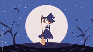 halloween animation with witch and broom