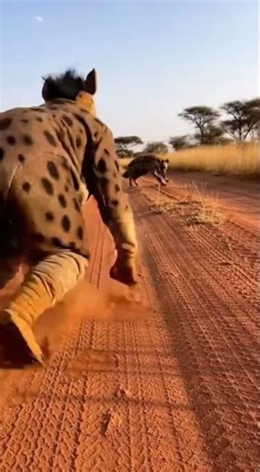 Hyena Chase in the African Savannah! 🐾 #Hyena #Savanna #Wildlife