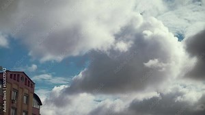 Cloud time lapse nature background. Blue sky white clouds. Puffy fluffy white clouds. Cumulus cloud cloudscape timelapse. Summer blue sky time lapse. Nature weather blue sky. White clouds background