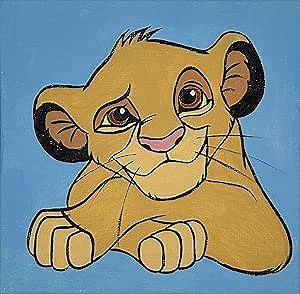 Simba Cartoon Art - 6x6 inches, 2023, Acrylic & Cardboard