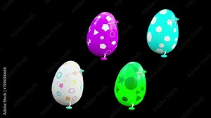 Easter Day, Happy Easter, eggs Dancing, 3d rendering, Animation Loop composition 3d mapping cartoon, included in the end of the clip with Alpha matte.