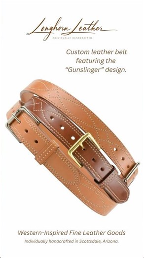 Custom leather belt, Gunslinger design - Meticulously handcrafted by Longhorn Leather AZ