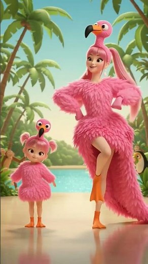 demon hunters using flamingo costume and dan with child
