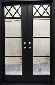 [Hot Item] New French Design Double Metal Wrought Iron Steel Doors with Transom
