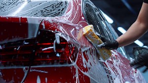 Auto Detailing - Man Washing Red Car With Stock Footage SBV-339010823 - Storyblocks