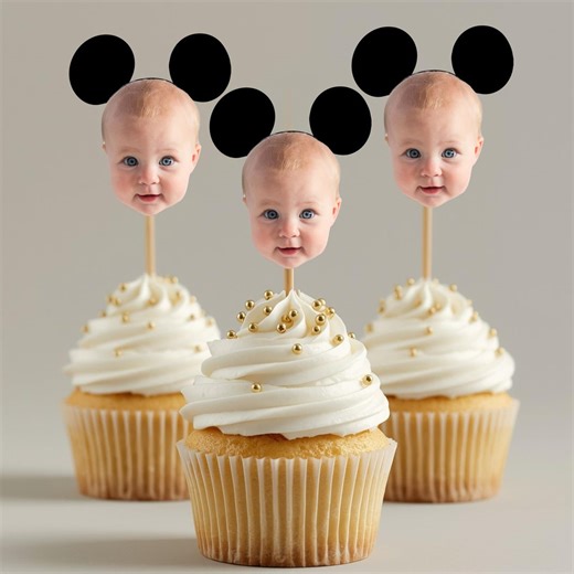 Mickey Mouse Personalized Birthday Cupcake Toppers, Mickey Minnie Face Cupcake Toppers, Disneyland Theme Birthday Decorations, Disney Party - Etsy
