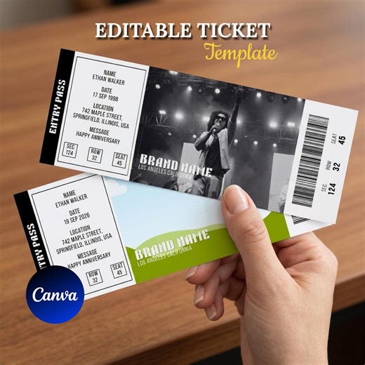 Editable Concert Ticket Template | Canva DIY Printable | Custom Event Ticket PDF - Etsy
