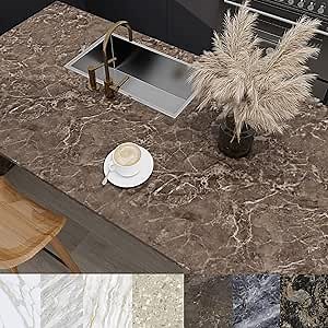 Marble Contact Paper for Countertops Cover - 24"x197" Matte Brown Gold Peel and Stick Wallpaper - Removable Self Adhesive Thick Granite Vinyl Film Roll