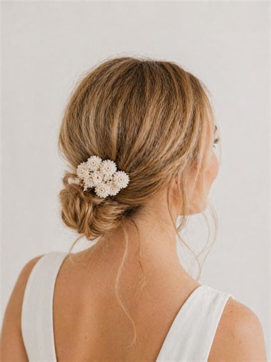 Boho Hair Comb With Dried Flowers – Bridal Hair Accessory for Weddings – Floral Hair Comb in Beige – Vintage Bridal Hair Comb – Dirndl Accessory - Etsy