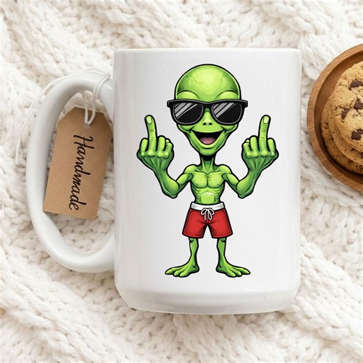 Funny Alien Mug, Middle Finger Alien Mug, Rude Alien Coffee Mug, Cool Alien Gift, Sarcastic Mug, Meme Mug, Funny Gift for Friends - Etsy