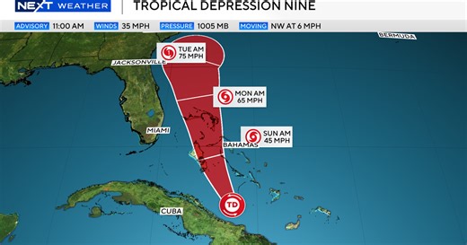 South Florida watching Tropical Depression Nine's possible impact as system tries to organize itself
