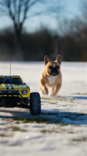 Frenchie Chasing an RC Truck in the Snow 😍❄️ | RC Fun!