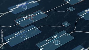 neural network model, machine learning, node interface, programming ai, big data, training ai (3d render)