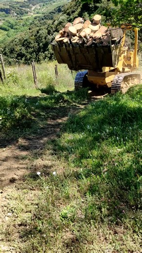 Yellow Fiat-Allis Bulldozer in Action with Cut Logs