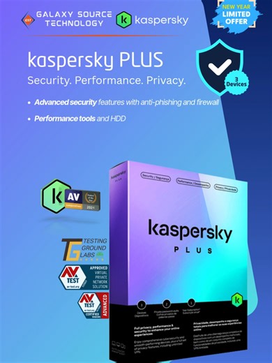 🔐🎉 “New Year. New Protection.” — Kaspersky Plus (3 Devices) Start 2026 secure and worry-free! Kaspersky Plus delivers powerful, all-in-one cybersecurity to protect your digital life across 3 devices — fast, smart, and always on 💻📱✨ 🔥 Why It’s a Smart Upgrade in 2026: 🛡️ Advanced antivirus & real-time threat protection 🌐 Safe browsing & phishing protection 🔑 Secure password manager & privacy tools ⚡ Lightweight performance — no system slowdown 👨‍👩‍👧 Covers up to 3 devices (PC, Mac & Mo